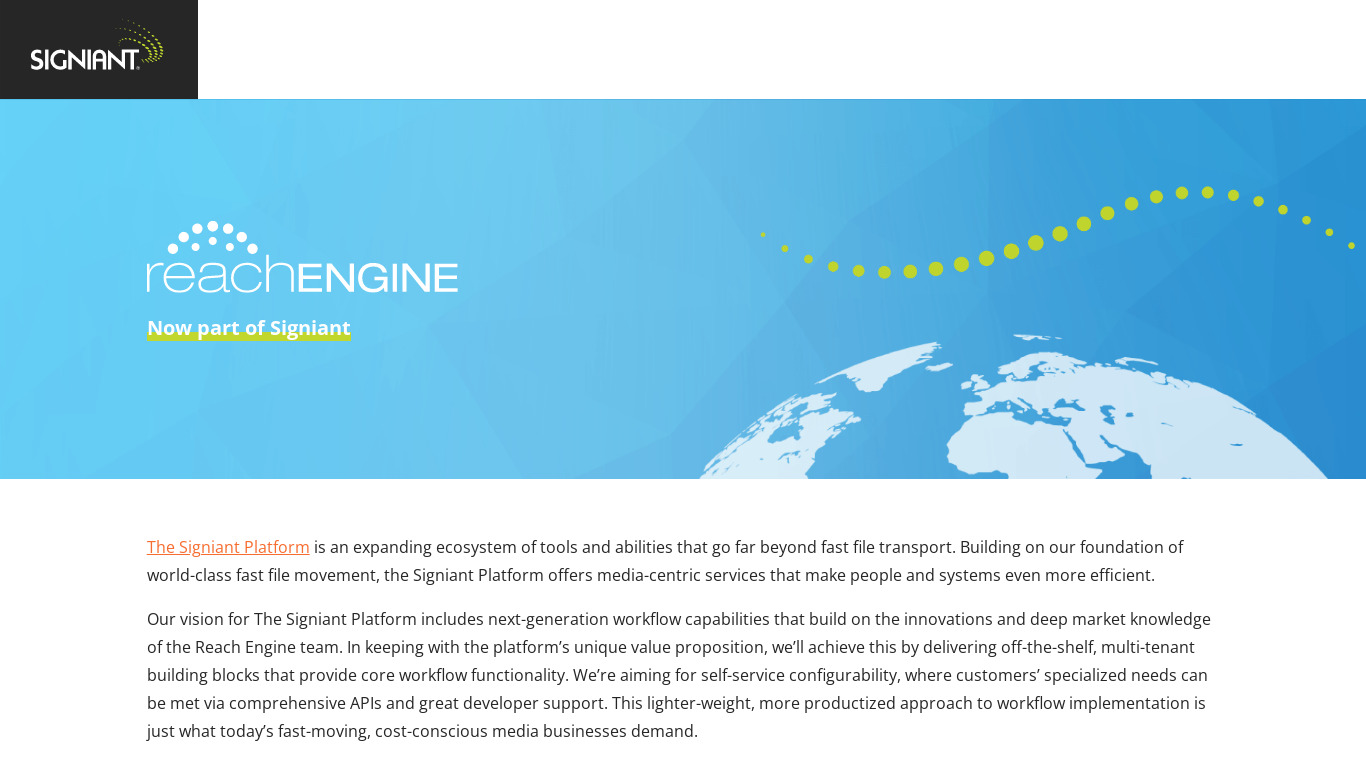 Reach Engine by SIGNIANT Landing page