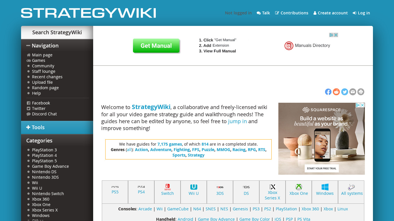 StrategyWiki Landing page