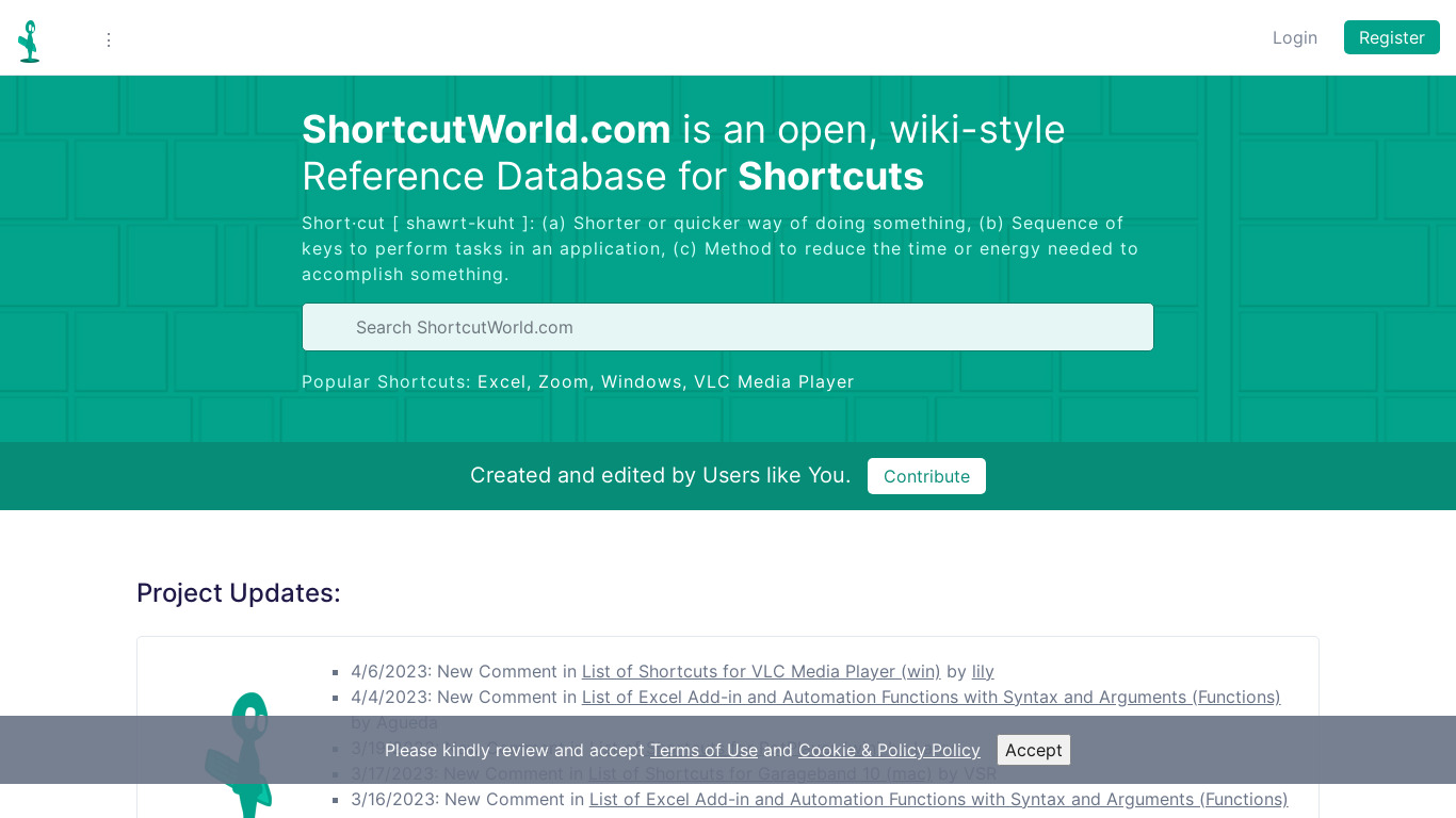 ShortcutWorld.com Landing page