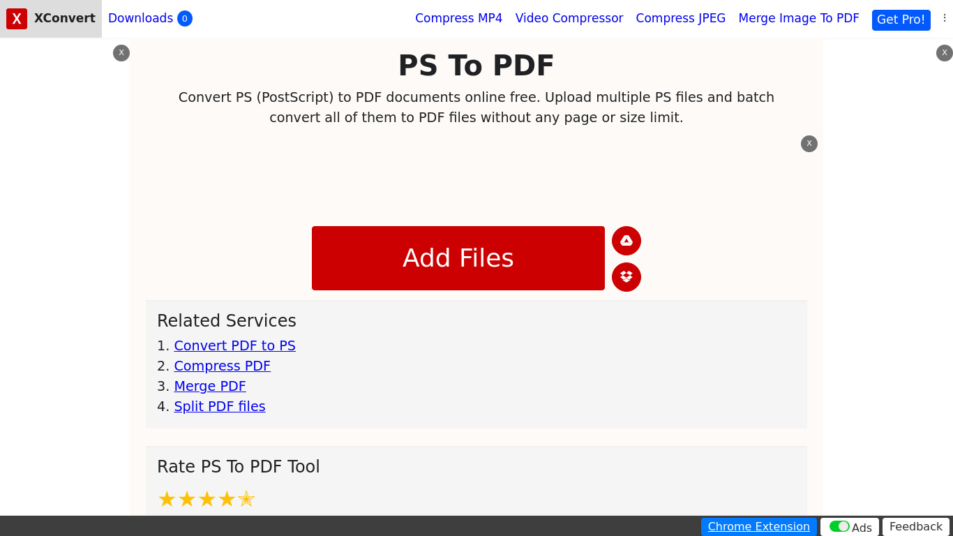 XConvert PS To PDF Landing page
