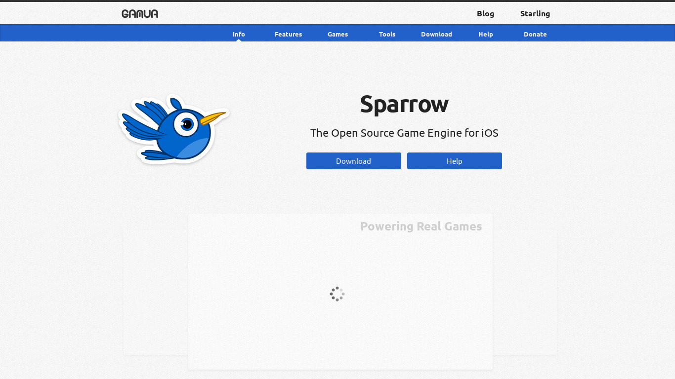 Sparrow Game Engine Landing page