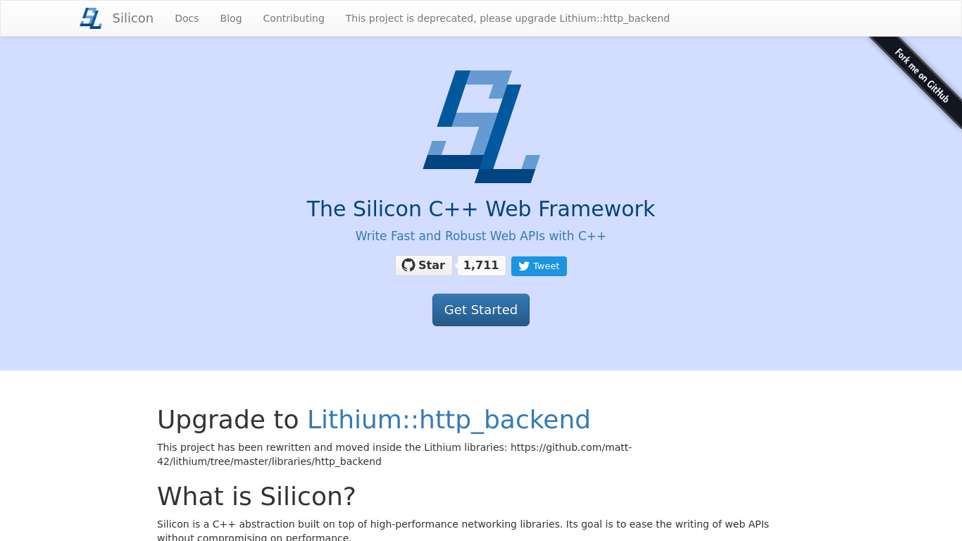 Silicon web framework Landing page