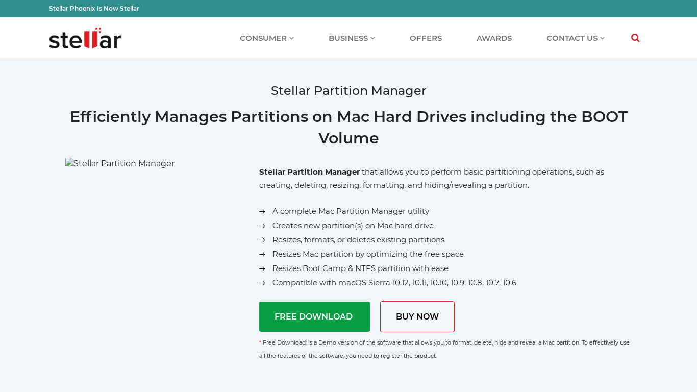 Stellar Partition Manager Landing page