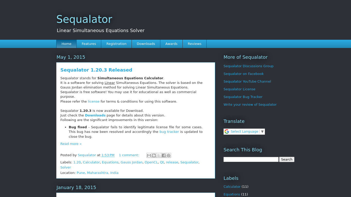 Sequalator Landing page