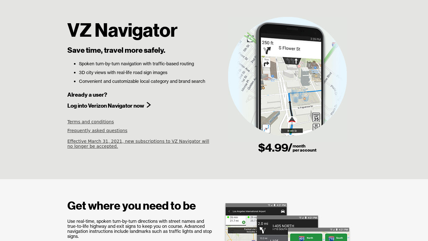 VZ Navigator Landing page