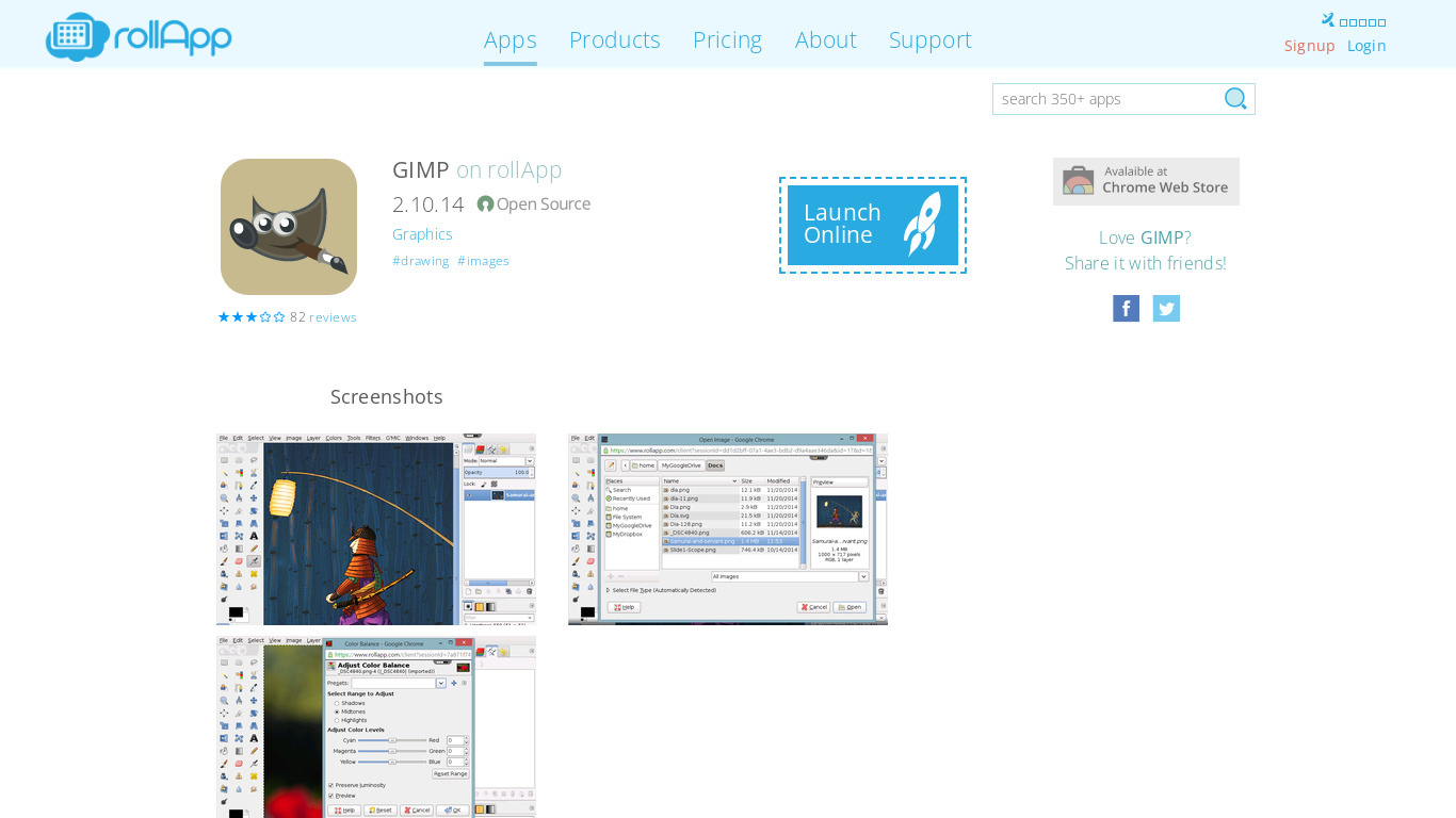 GIMP Online Landing page