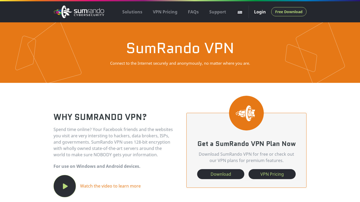 SumRando VPN Landing page