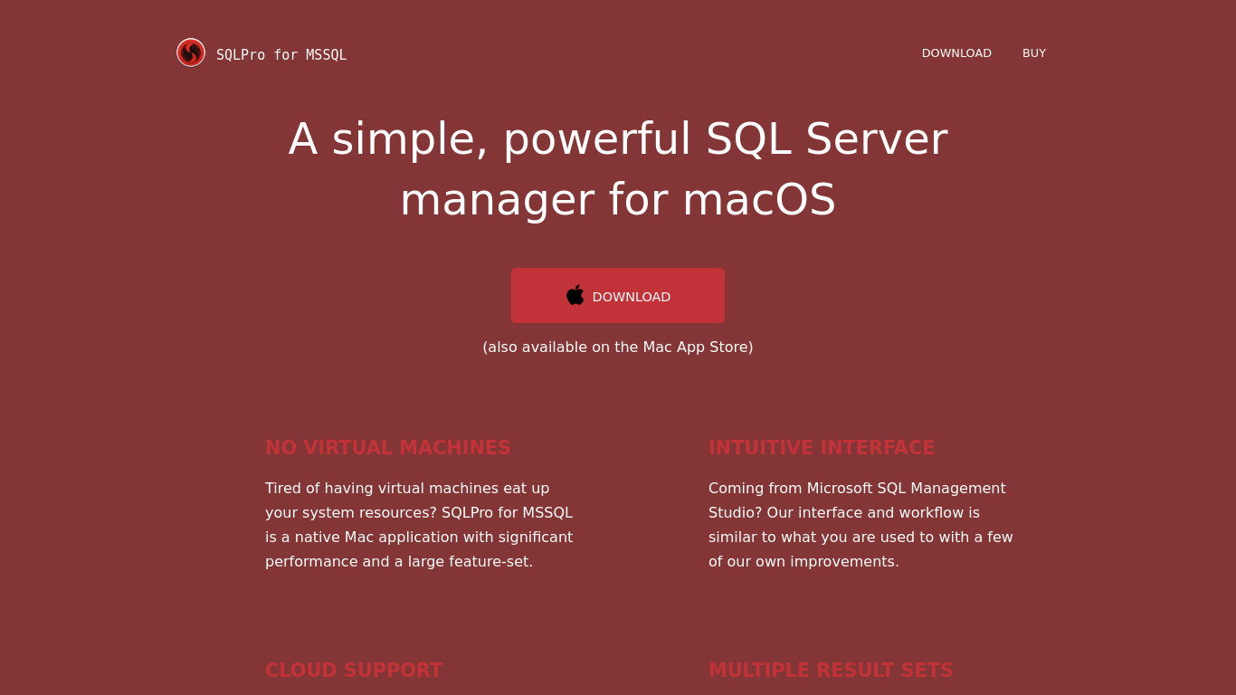 SQLPro for MSSQL Landing page