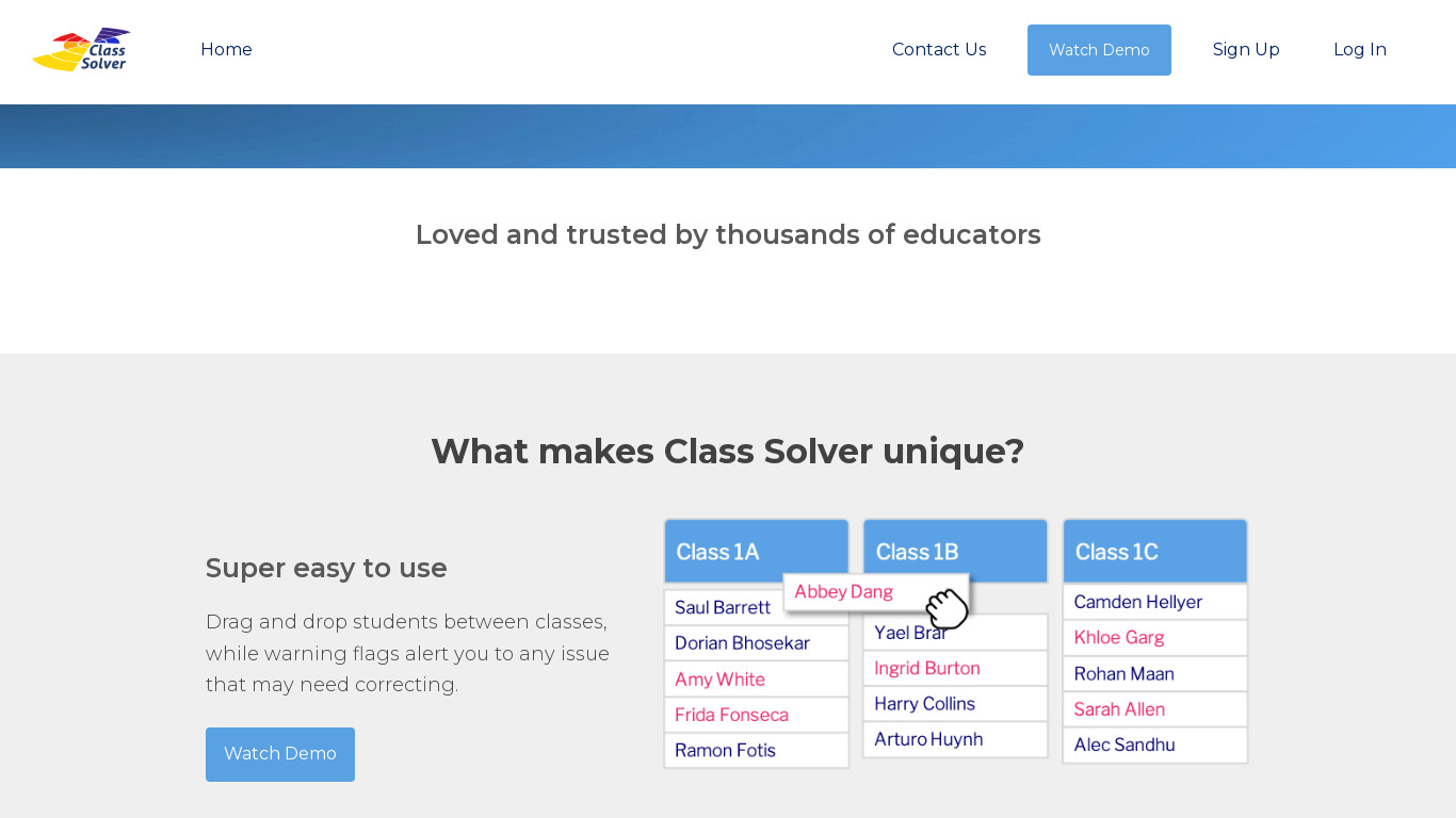 Class Solver Landing page