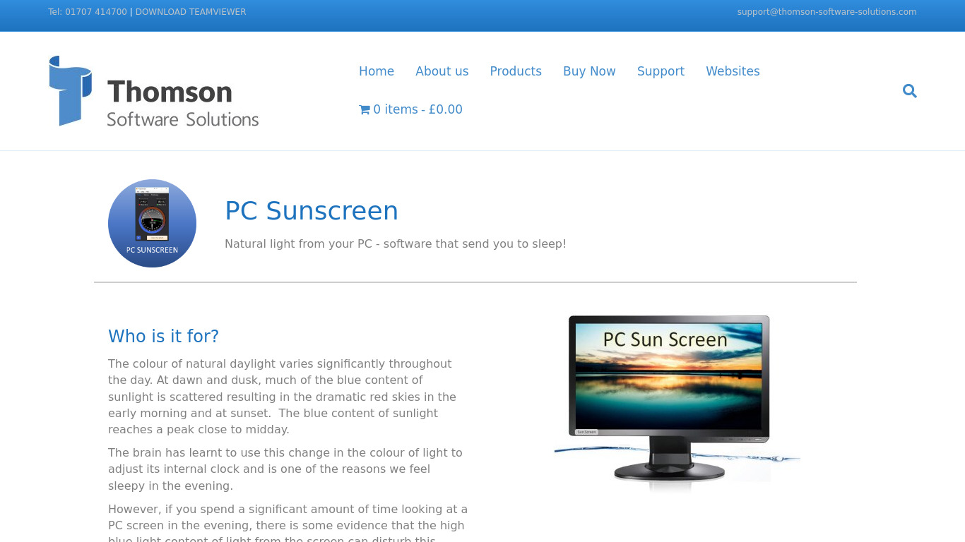 PC Sun Screen Landing page
