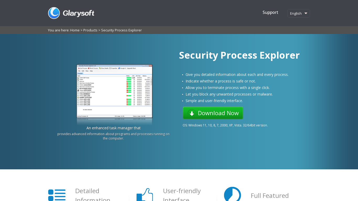 Security Process Explorer Landing page