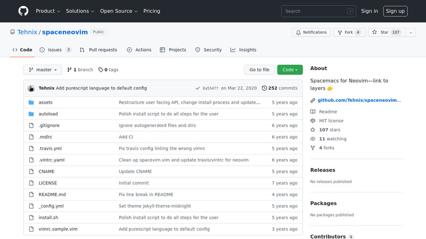 SpaceNeovim Landing Page