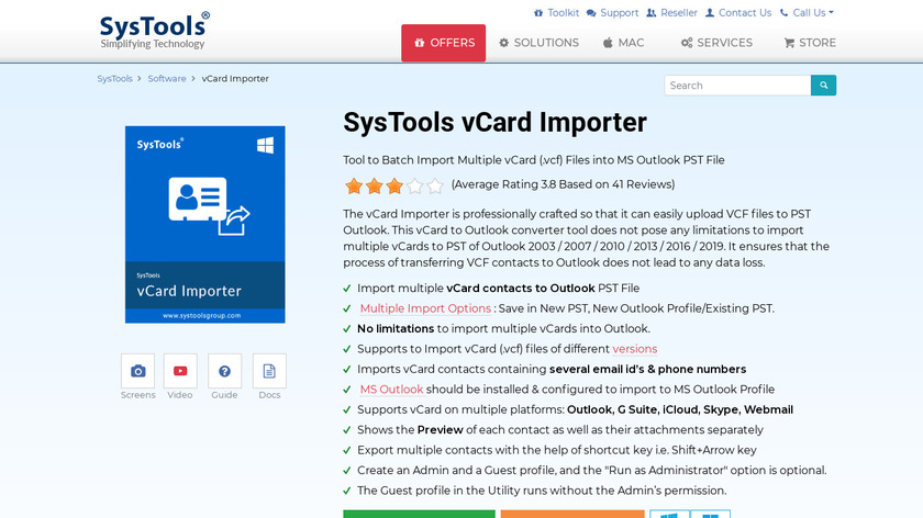 SysTools vCard Importer Landing Page