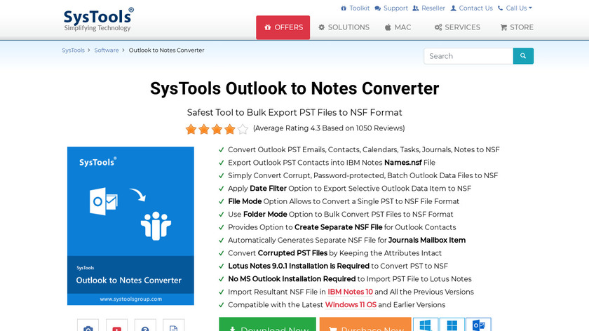 SysTools Outlook to Notes Landing Page