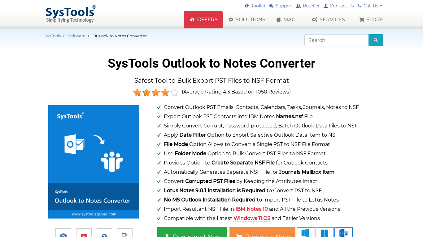 SysTools Outlook to Notes Landing page