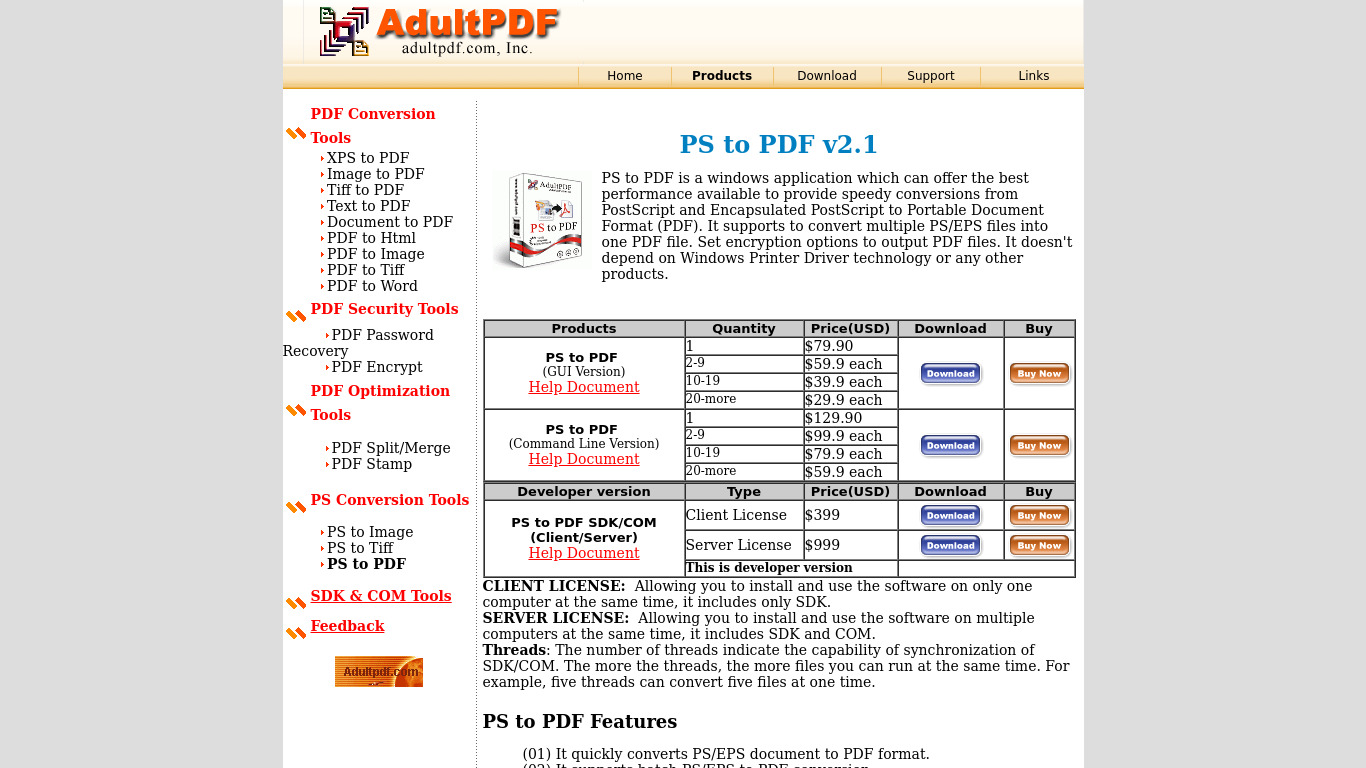 adultpdf.com PS to PDF Landing page