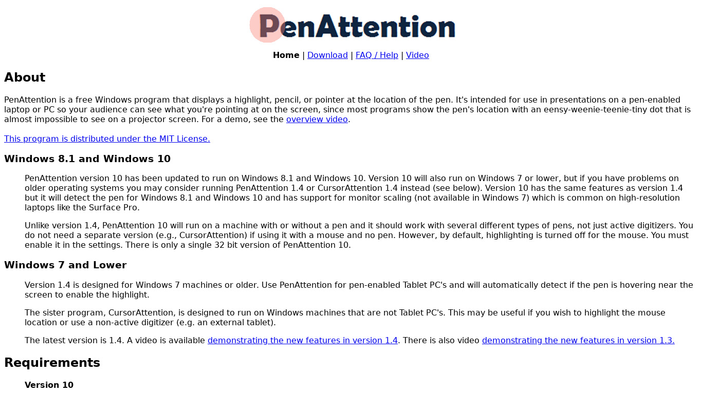 Pen Attention Landing page