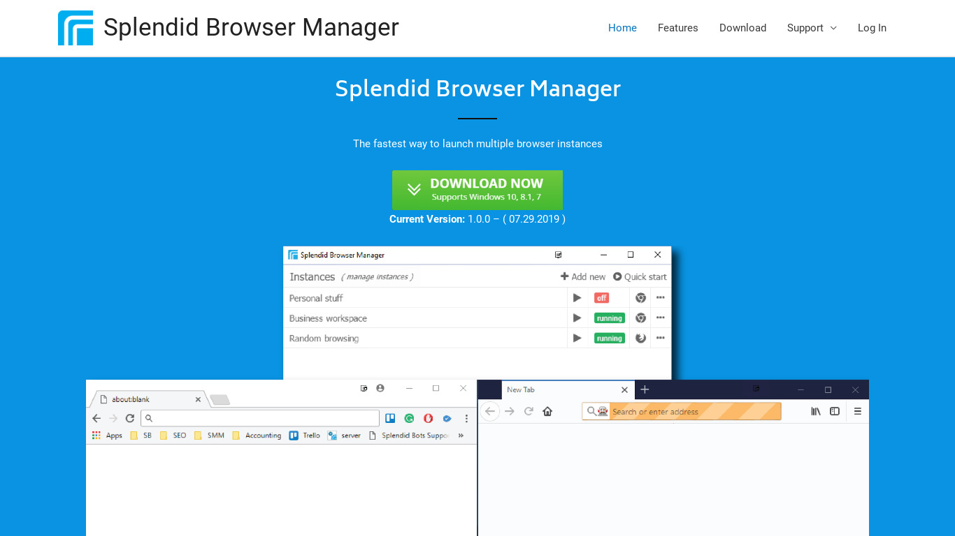 Splendid Browser Manager Landing page
