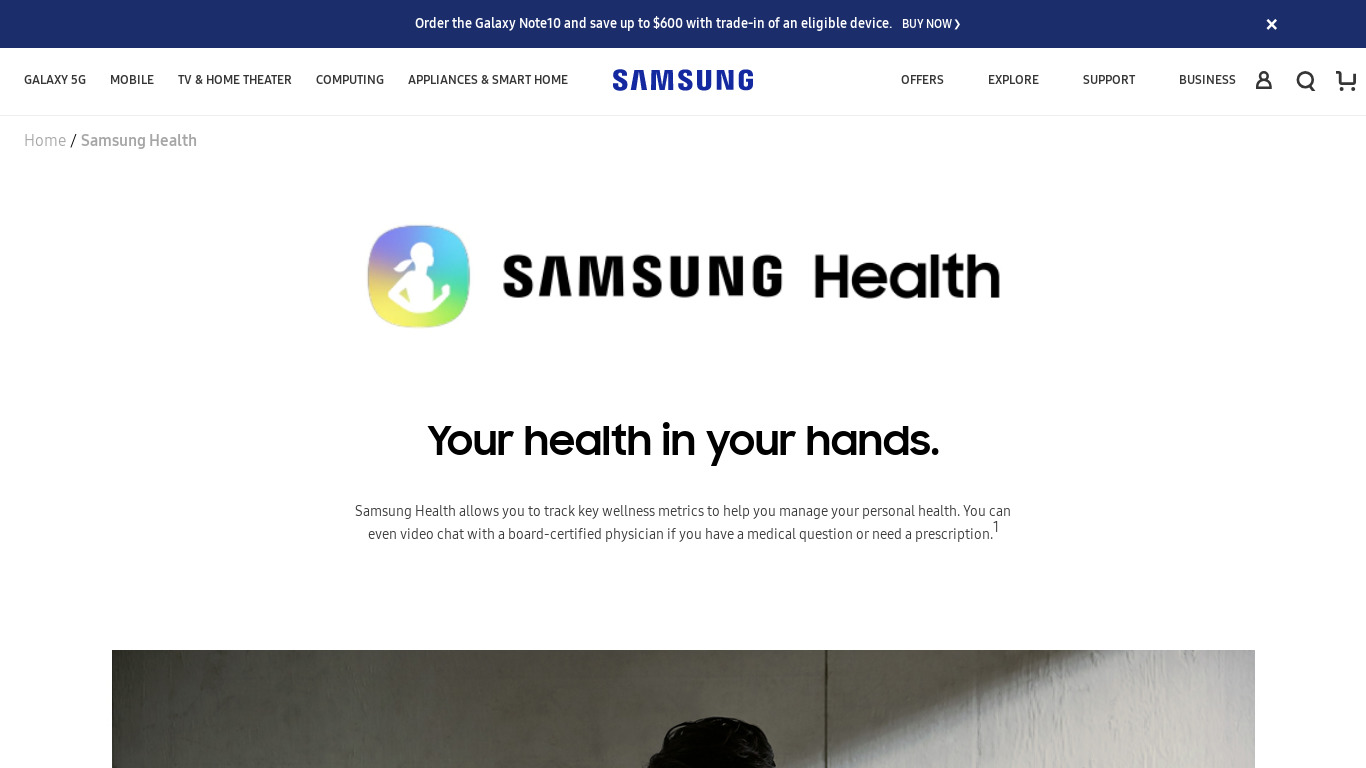 Samsung Health Landing page