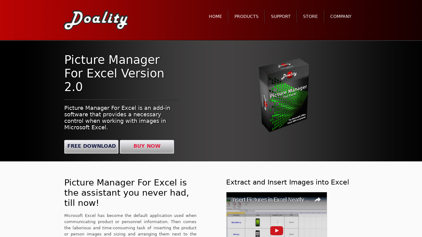 Picture Manager For Excel Landing page