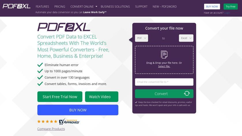 PDF2XL Landing Page