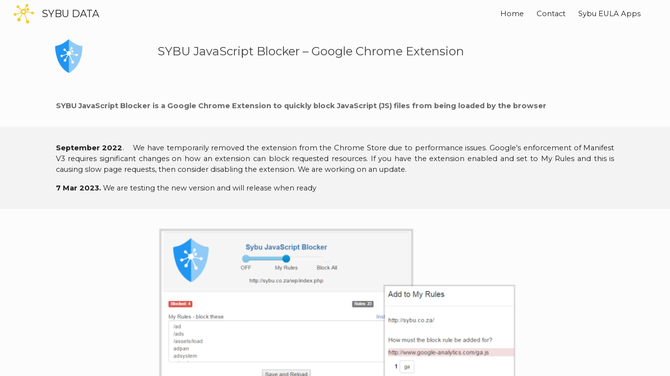 Sybu JavaScript Blocker Landing page