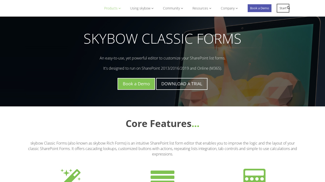 skybow Rich Forms Landing page