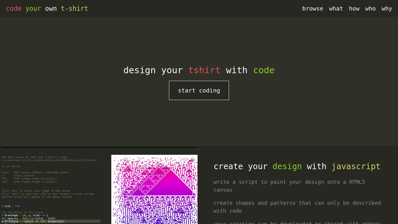 Code Your Own T-Shirt Landing page