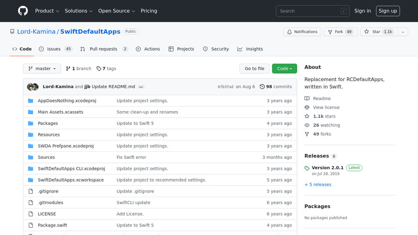 SwiftDefaultApps Landing Page