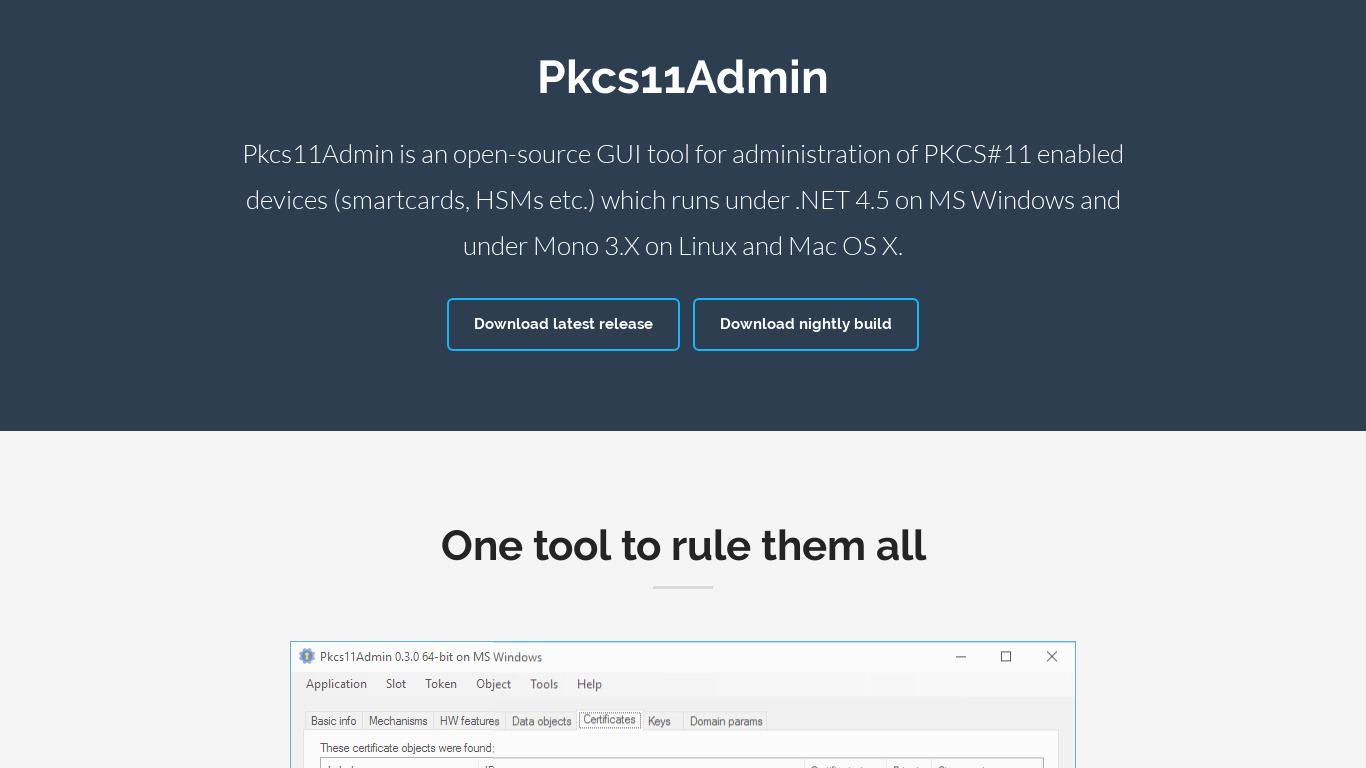 Pkcs11Admin Landing page