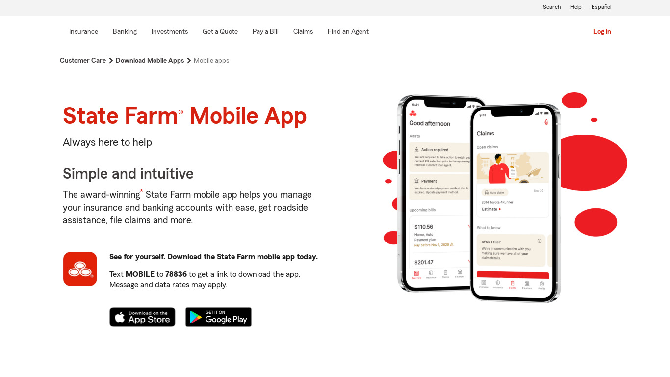 State Farm Pocket Agent Landing page