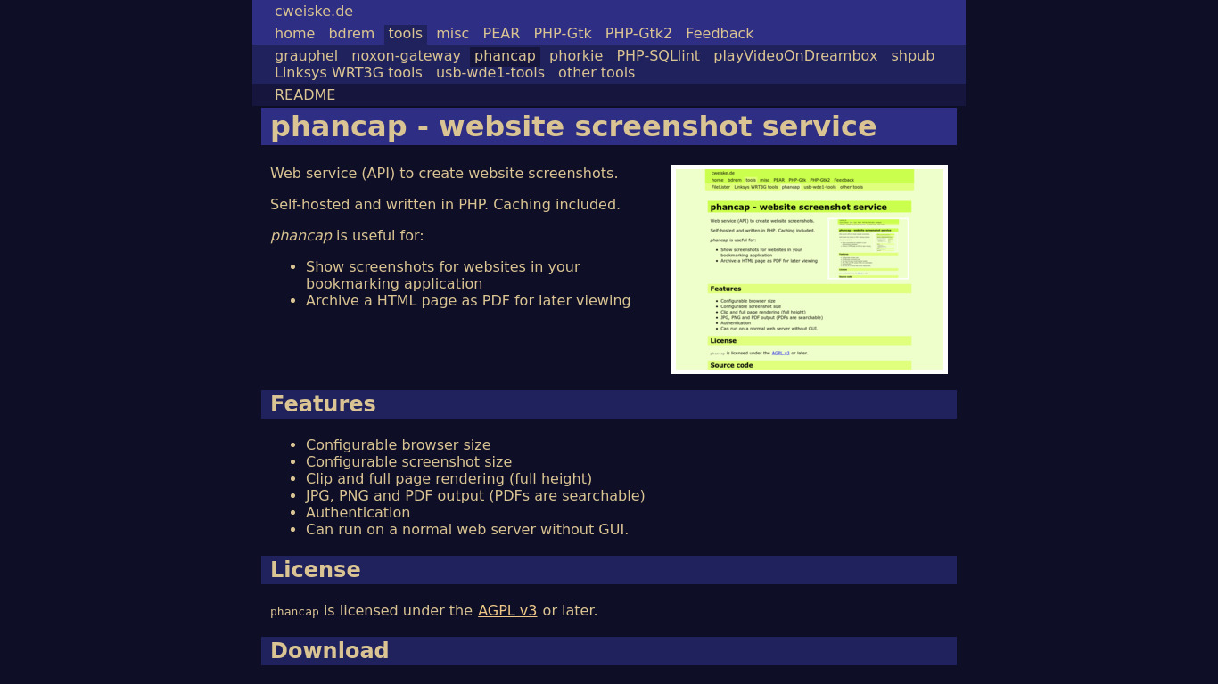 phancap Landing page