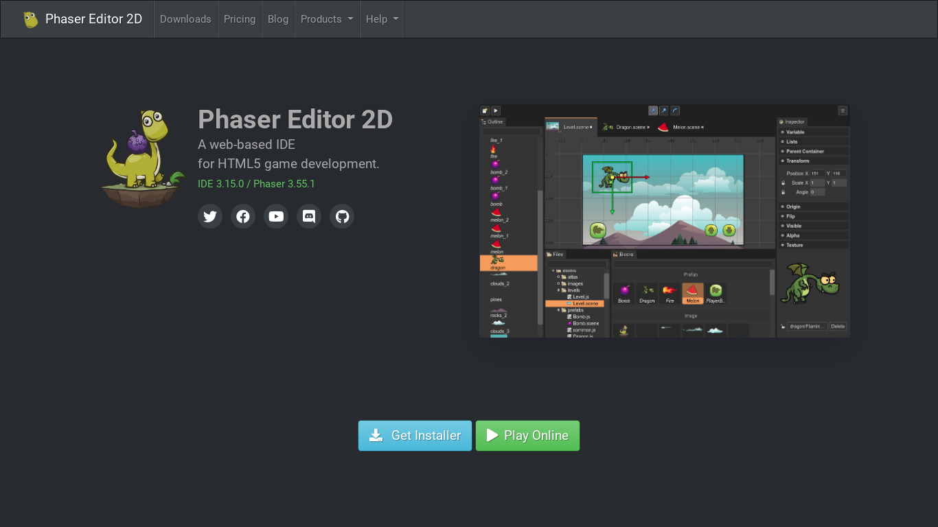 Phaser Editor 2D Landing page