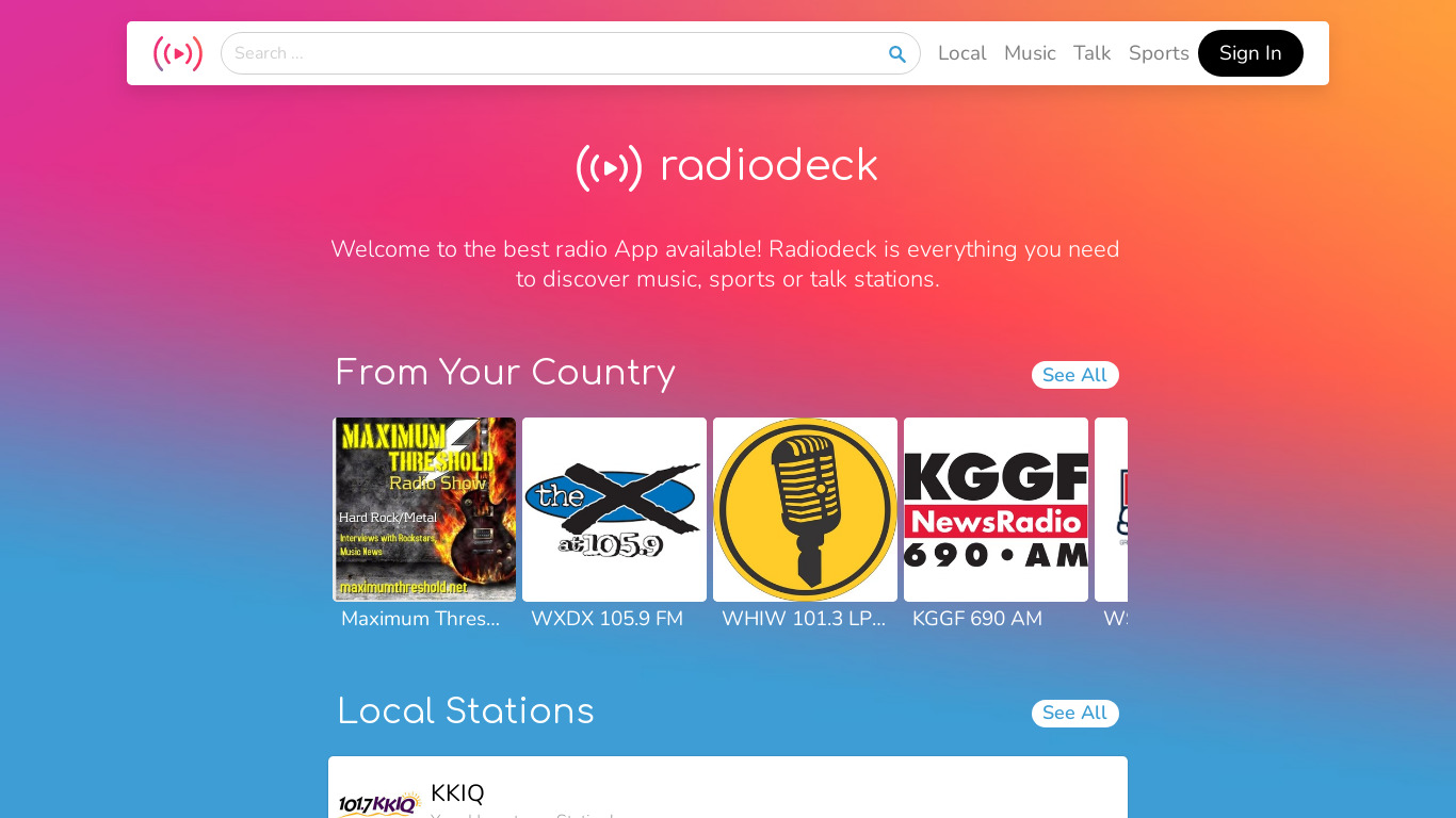 RadioDeck Landing page