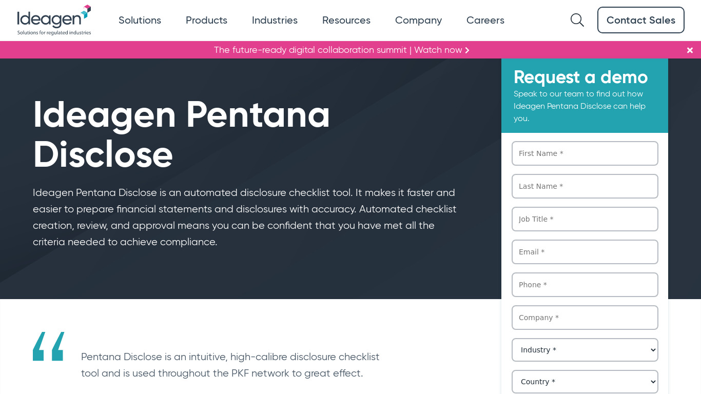 Pentana Disclose Landing page