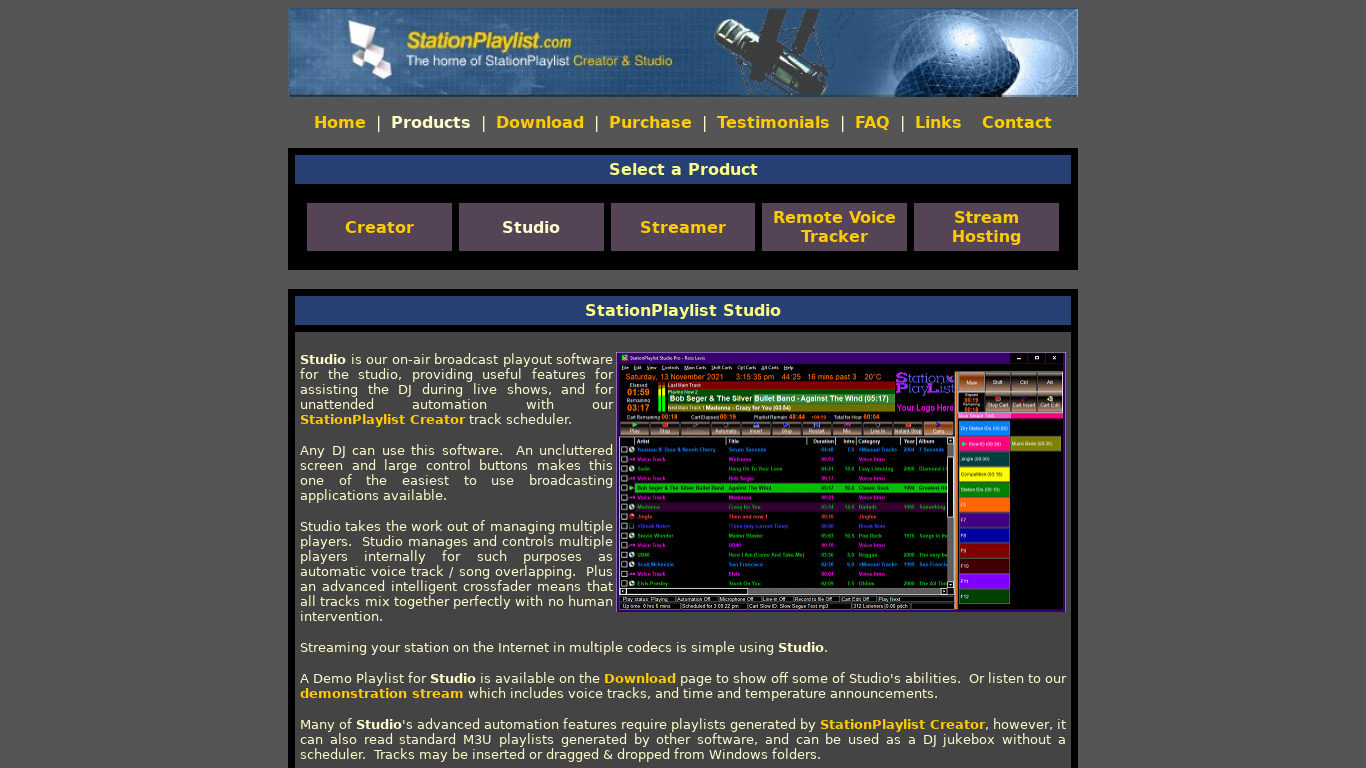 StationPlaylist Studio Pro Landing page