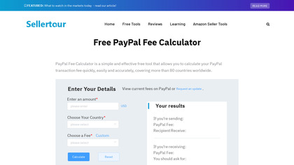 Sellertour PayPal fee Calculator image
