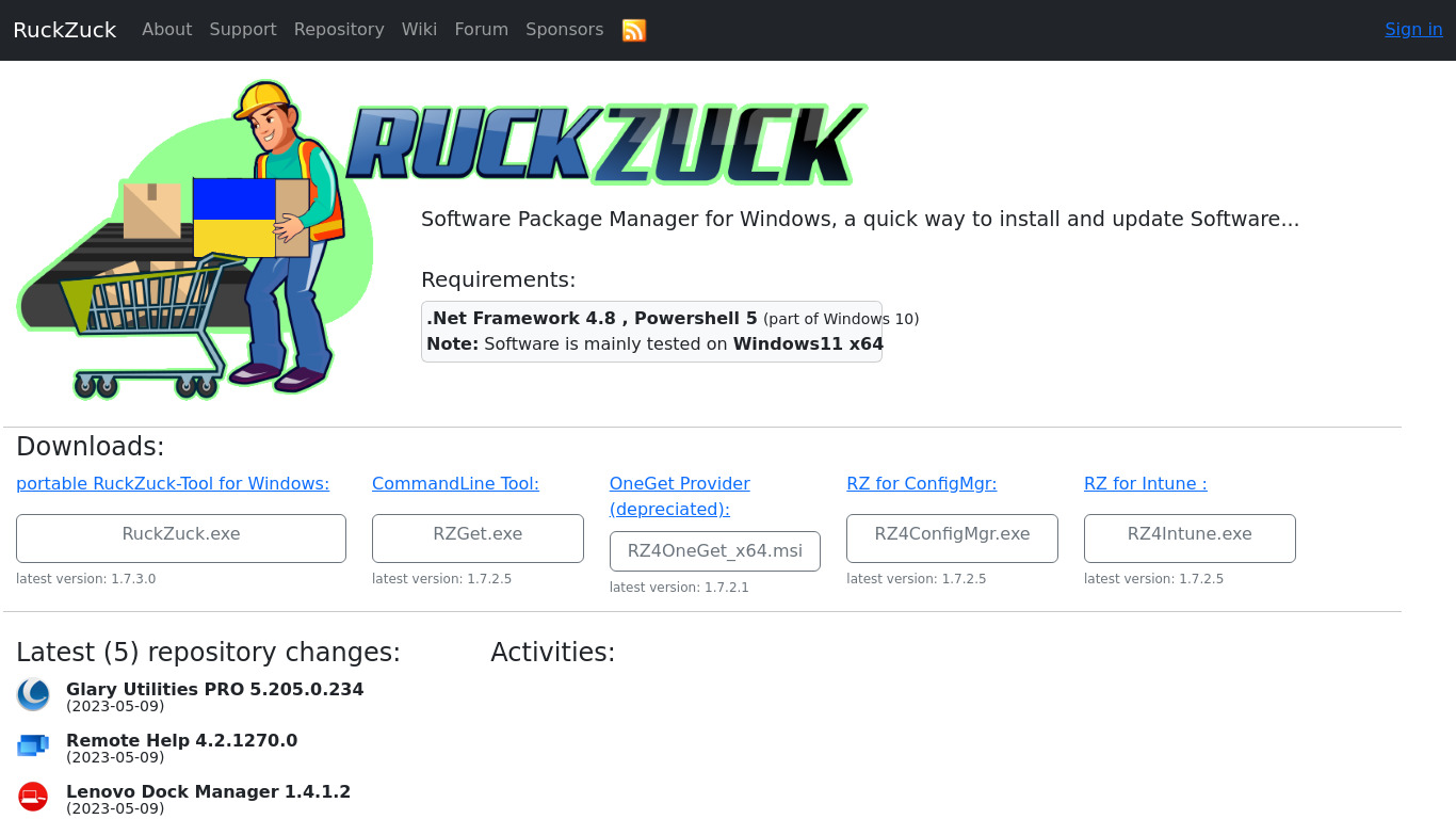RuckZuck Landing page