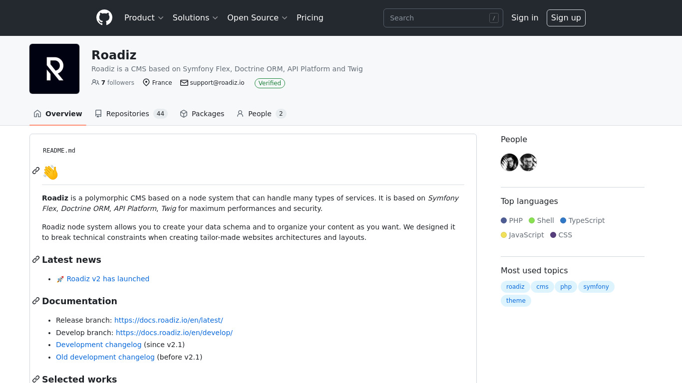 Roadiz Landing page