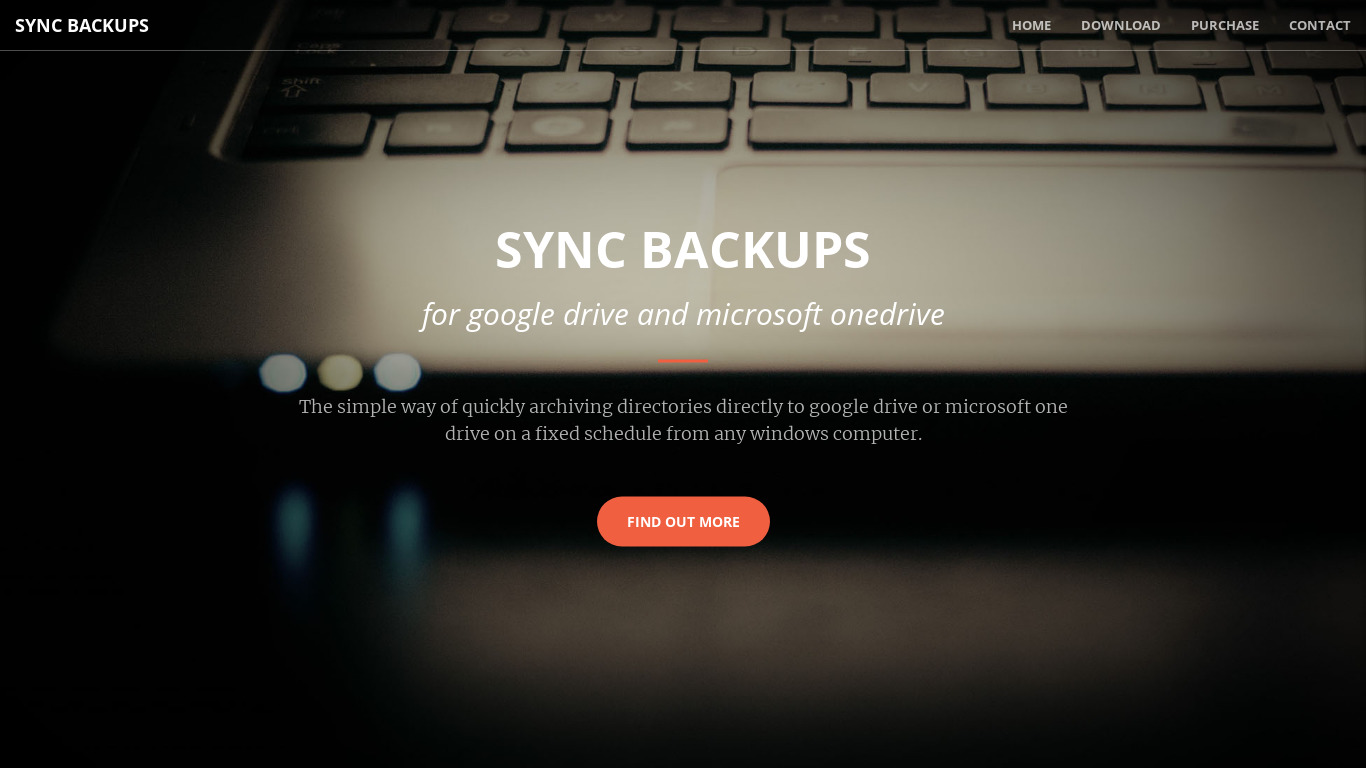 Sync Backups Landing page