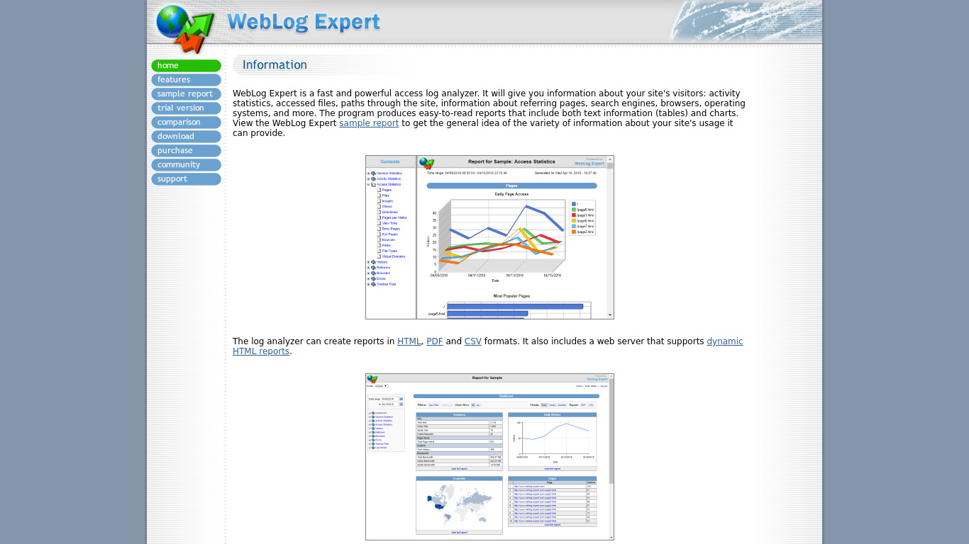 WebLog Expert Landing page