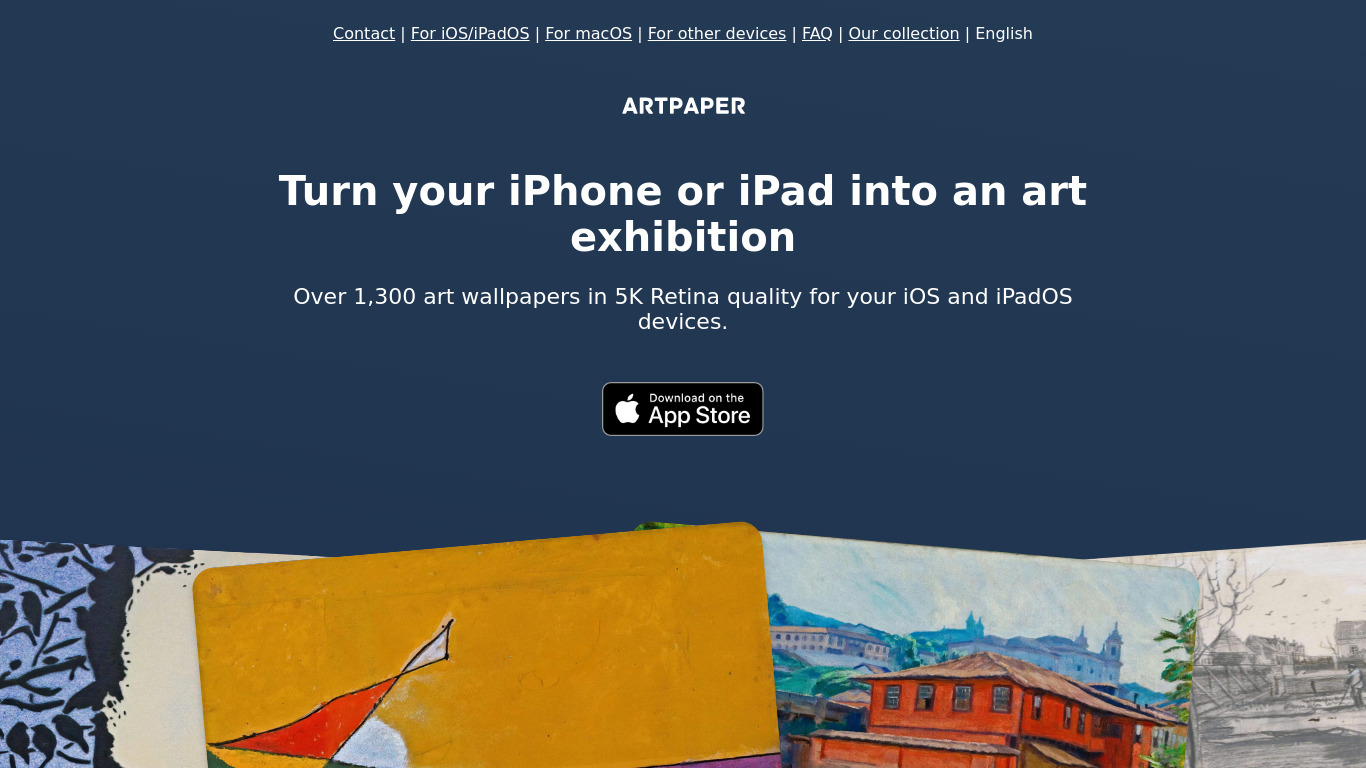 Artpaper for iOS Landing page