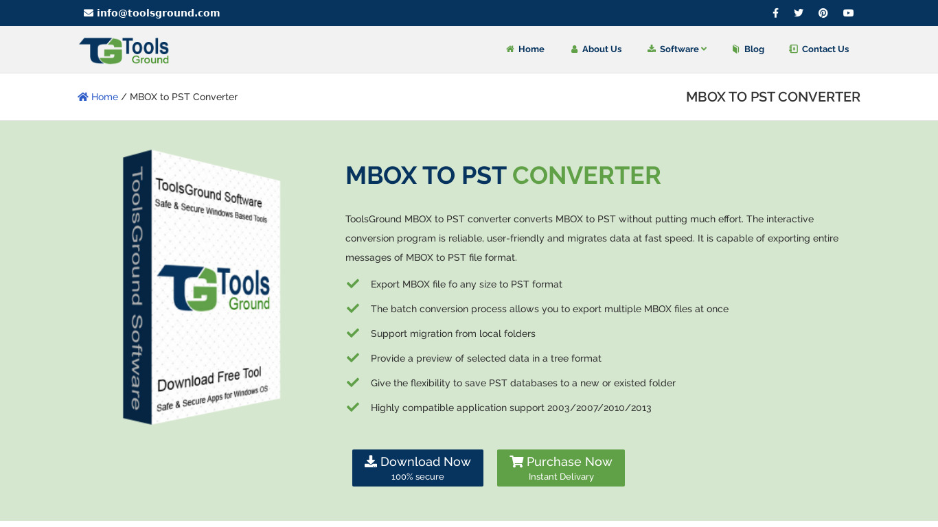 ToolsGround MBOX to PST Converter Landing page