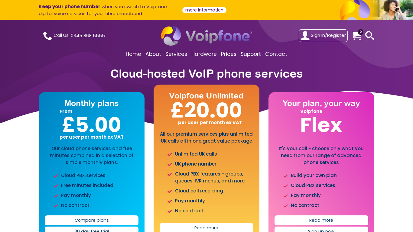 Voipfone Landing page