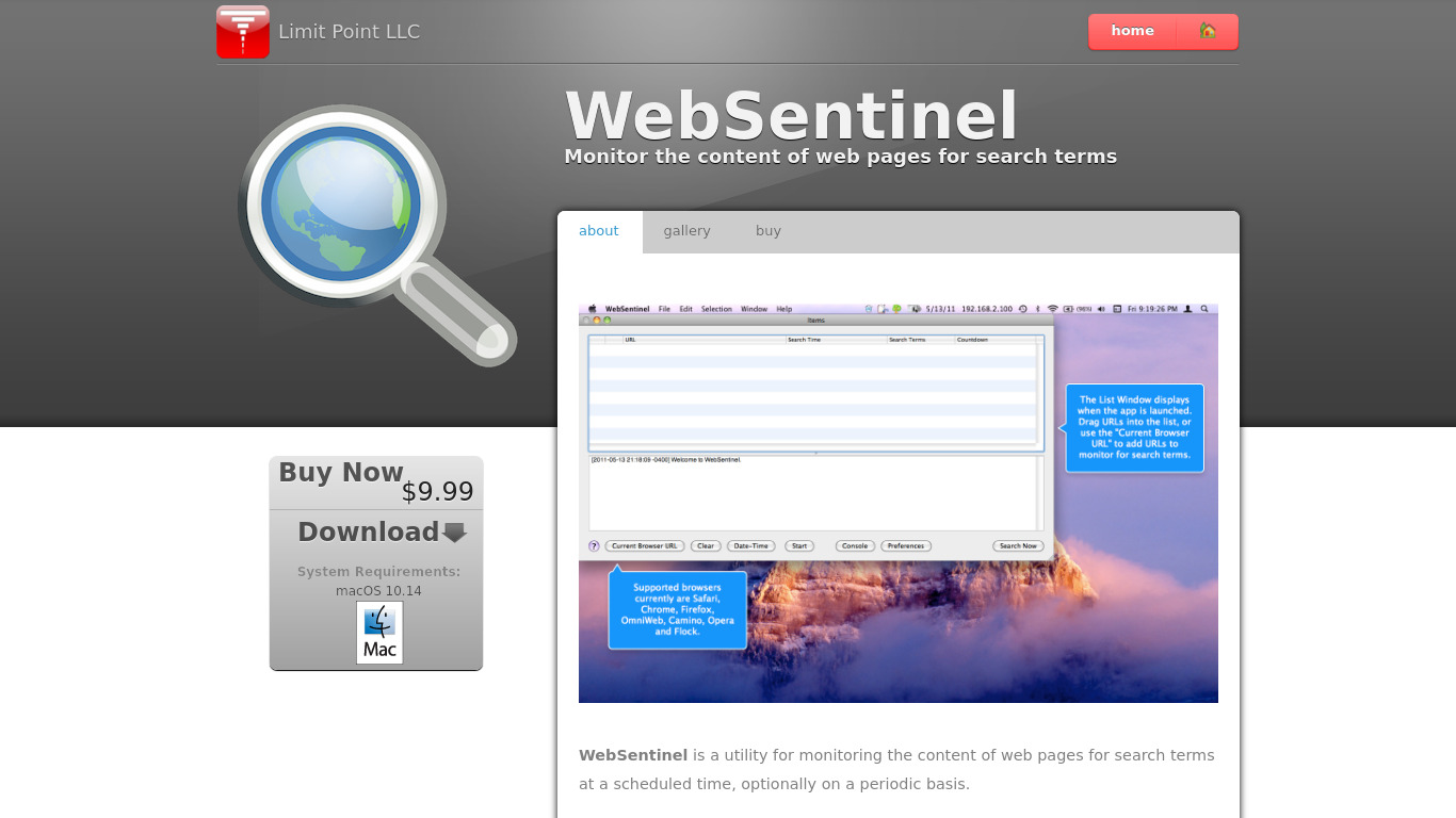 WebSentinel Landing page