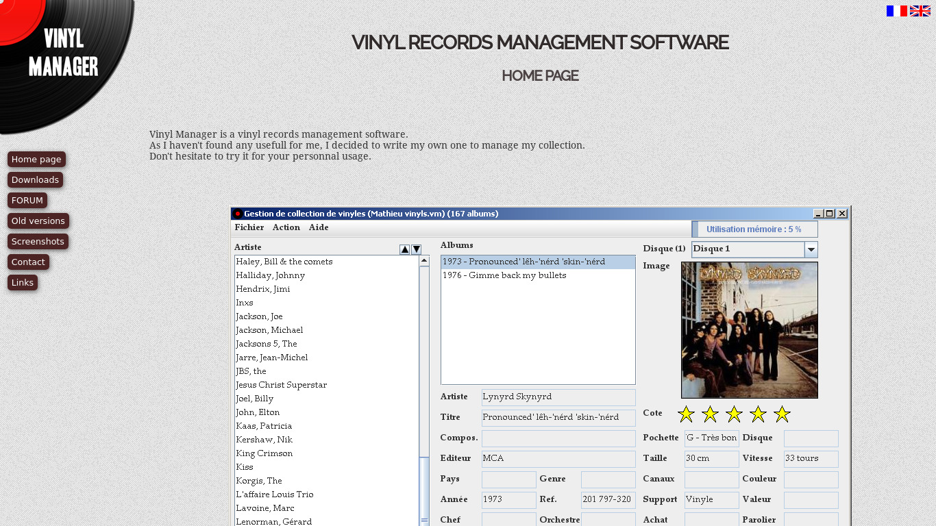 Vinyl Manager Landing page