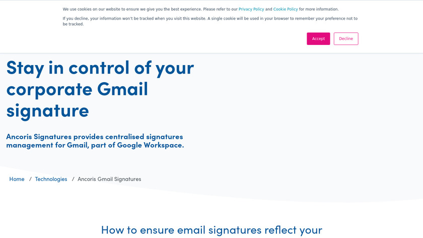 Ancoris Gmail Signatures Landing Page