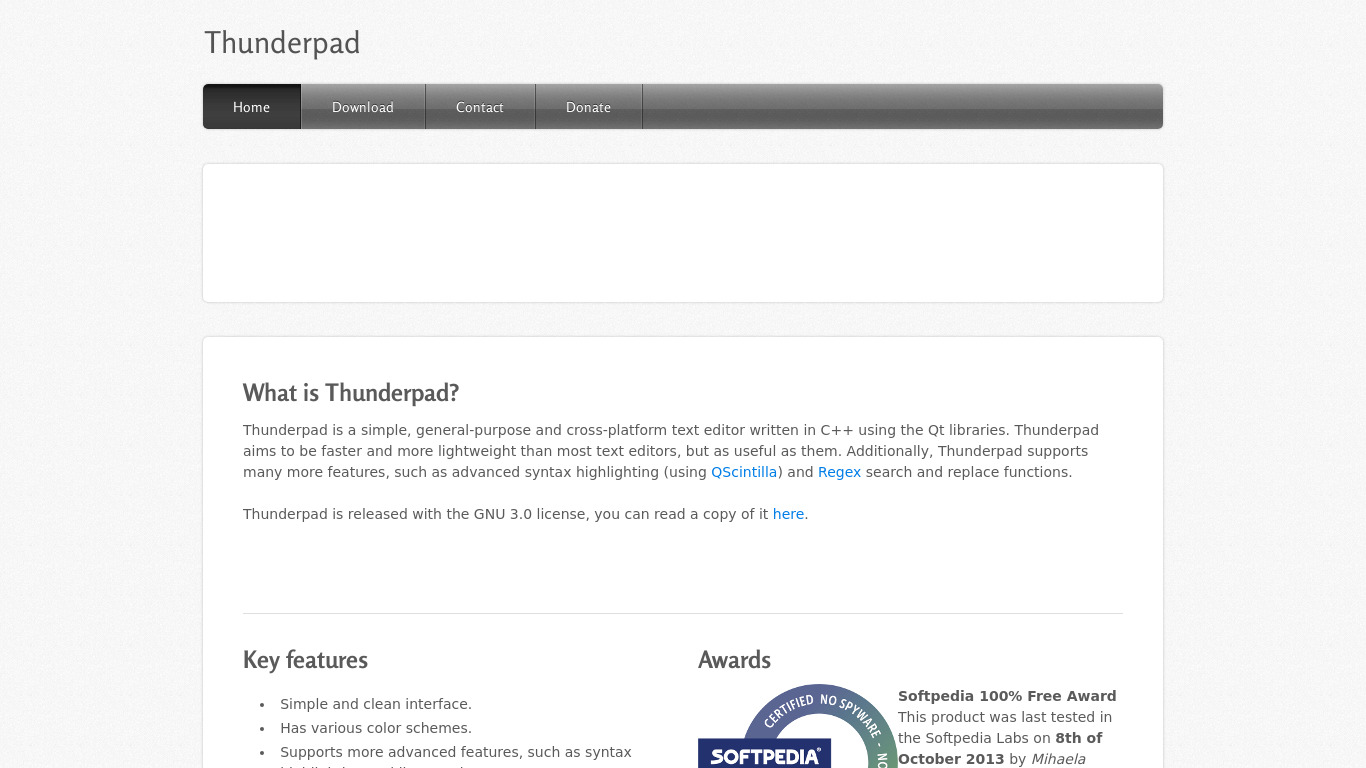 Thunderpad Landing page