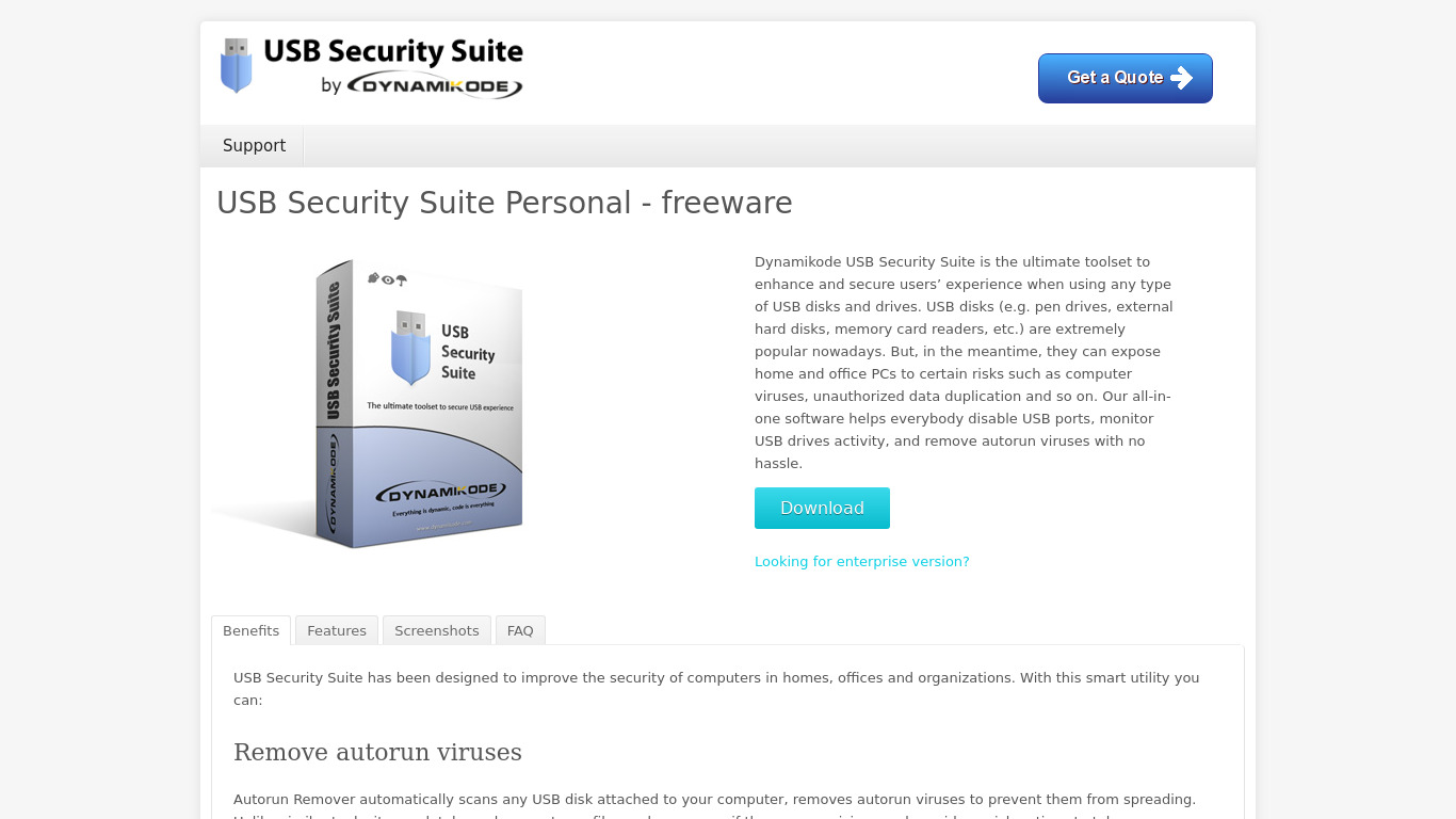 USB Security Suite Landing page