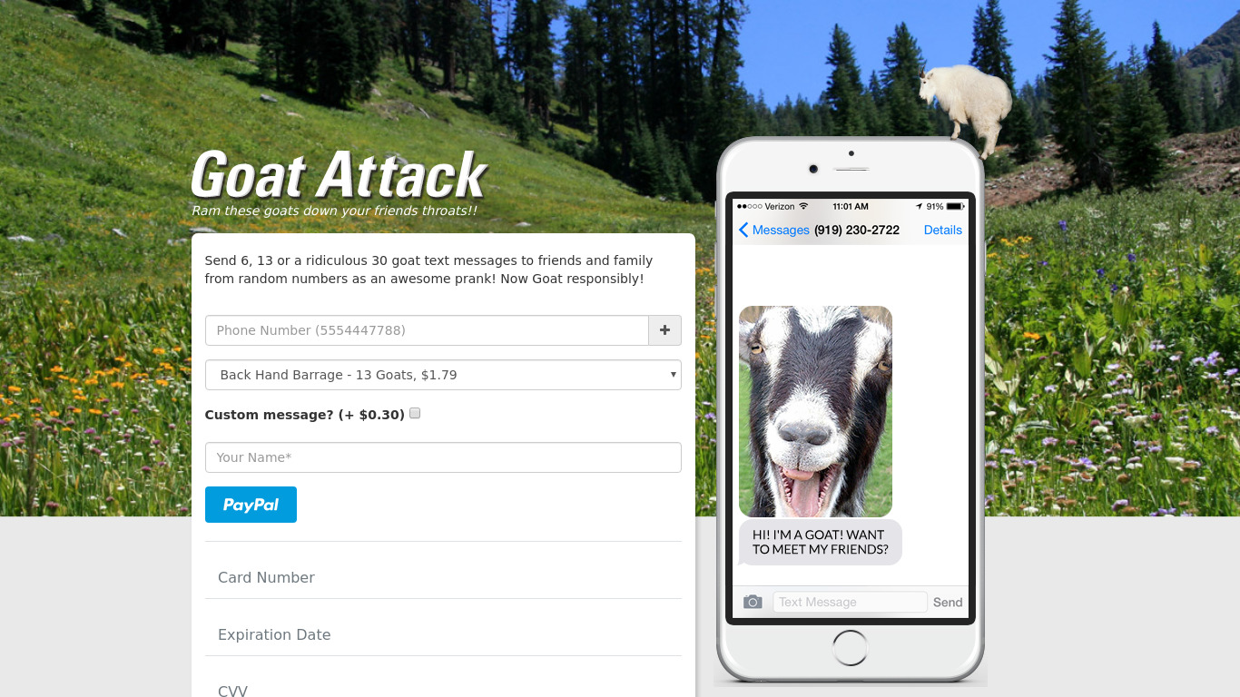 Goat Attack Landing page